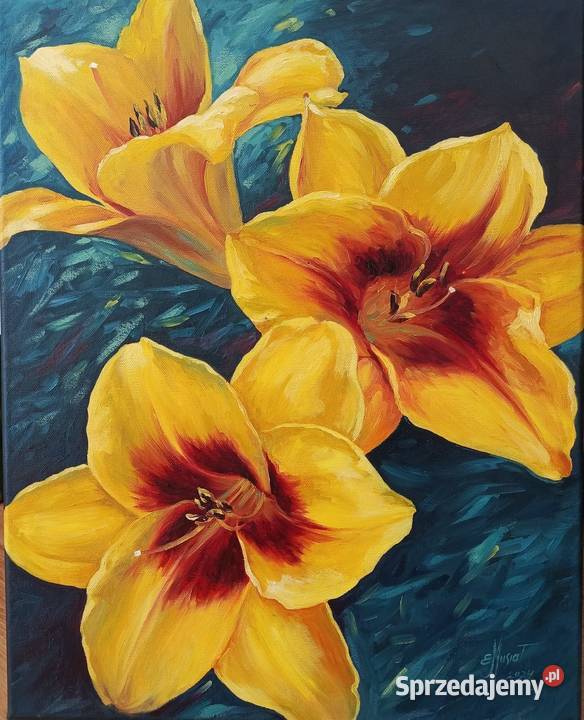 Obraz olejnyŻywioły liliowce kwiaty Malarstwo sprzedam