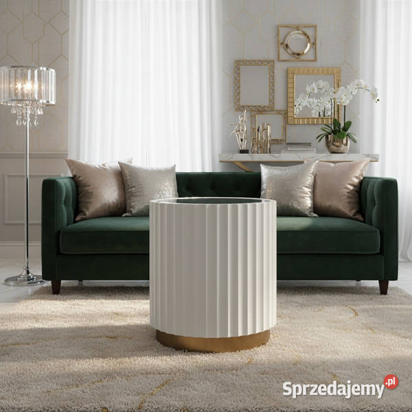 Stolik kawowy ryflowany biały okrągły złoty z Golkowice