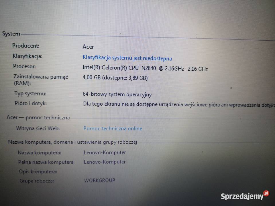 Laptop Lenovo N2840 G5030 SPRAWNY TorbaDodatkowe Skomielna Biała