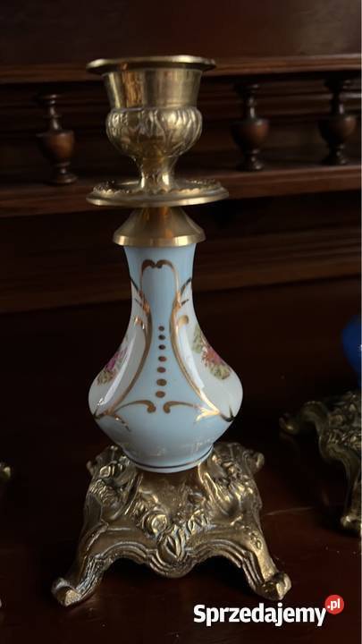 Świecznik porcelana i mosiądz Scenki dworskie Gdańsk sprzedam