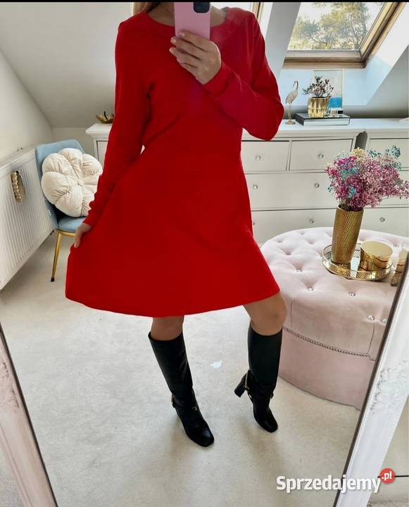 Czerwona dresowa sukienka 4042 bawełna Puławy