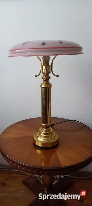Duża mosiężna lampa z kloszem na stolik komodę Antyki Skierniewice sprzedam