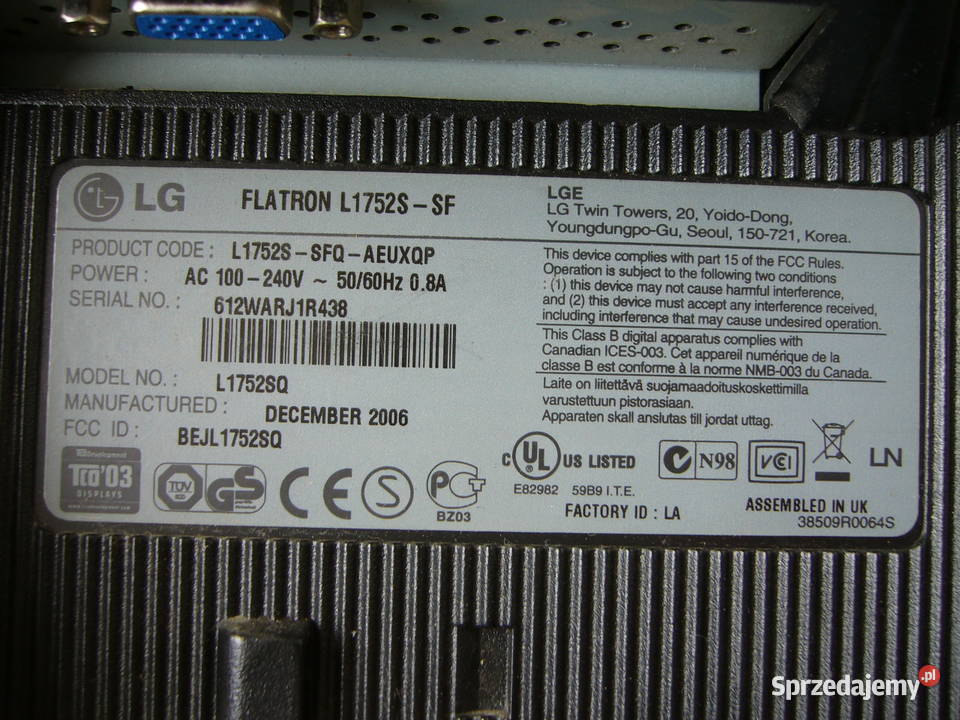 Monitor LCD LG Flatron L1752S 5:4 Warszawa