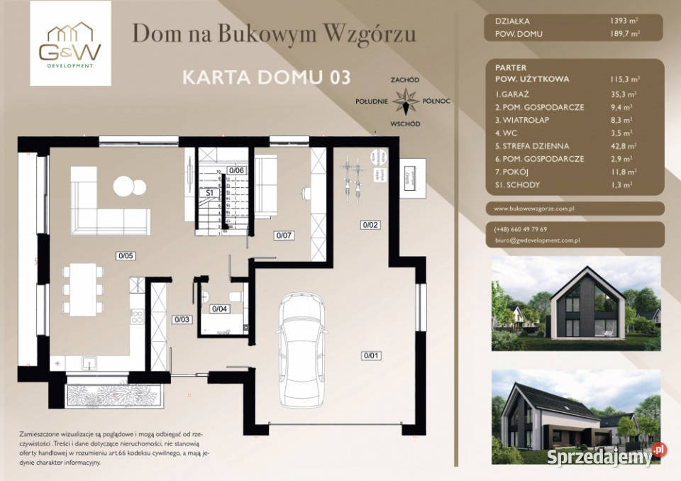 Wolnostojący dom z garażem antresolą i widokiem