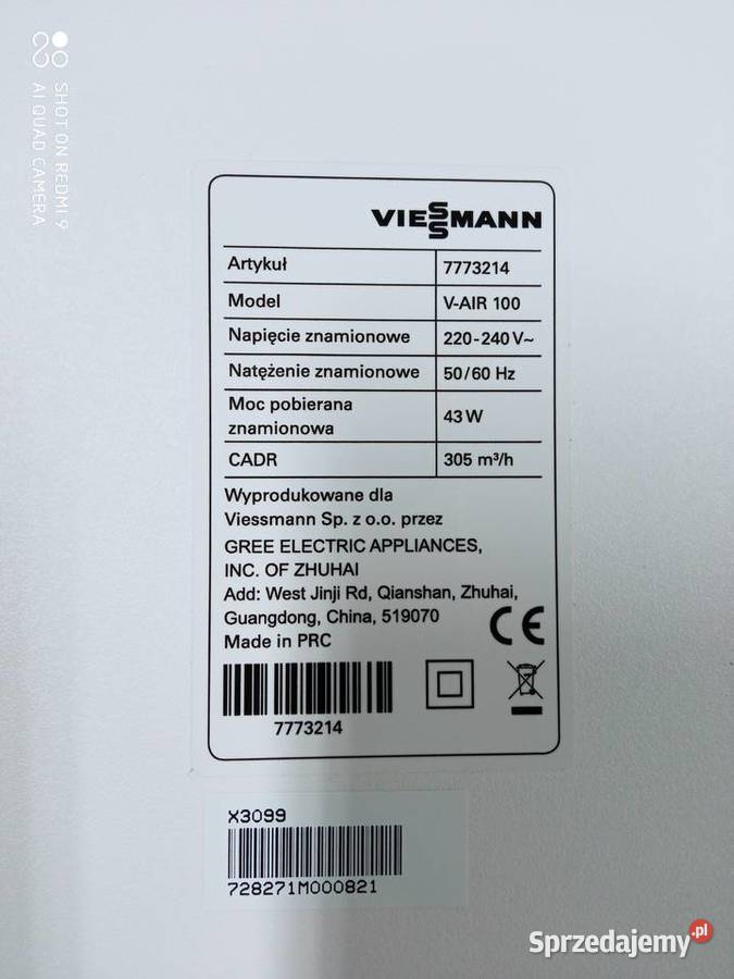 Oczyszczacz powietrza Viessmann VAir 100 Pozostałe Kraków