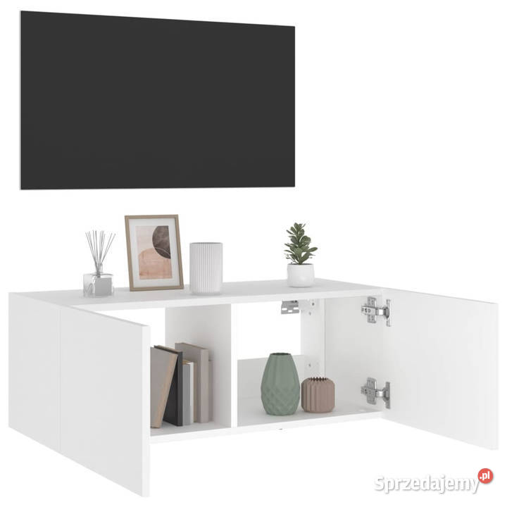 Ścienna szafka TV z LED biała 80x35x31 WM837281 Szafki Warszawa