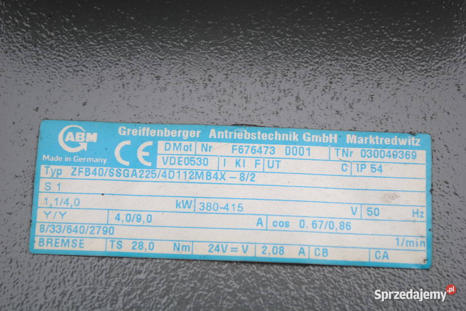 Motoreduktor kątowy dwubiegowy 114kw 833obrmin Kargowa sprzedam