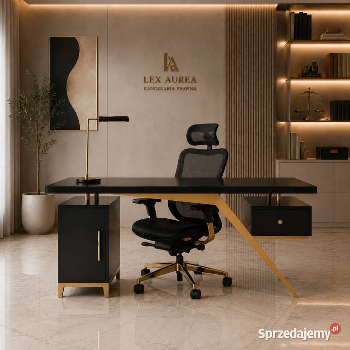 Czarne biurko gabinetowe glamour Prima Premium Golkowice