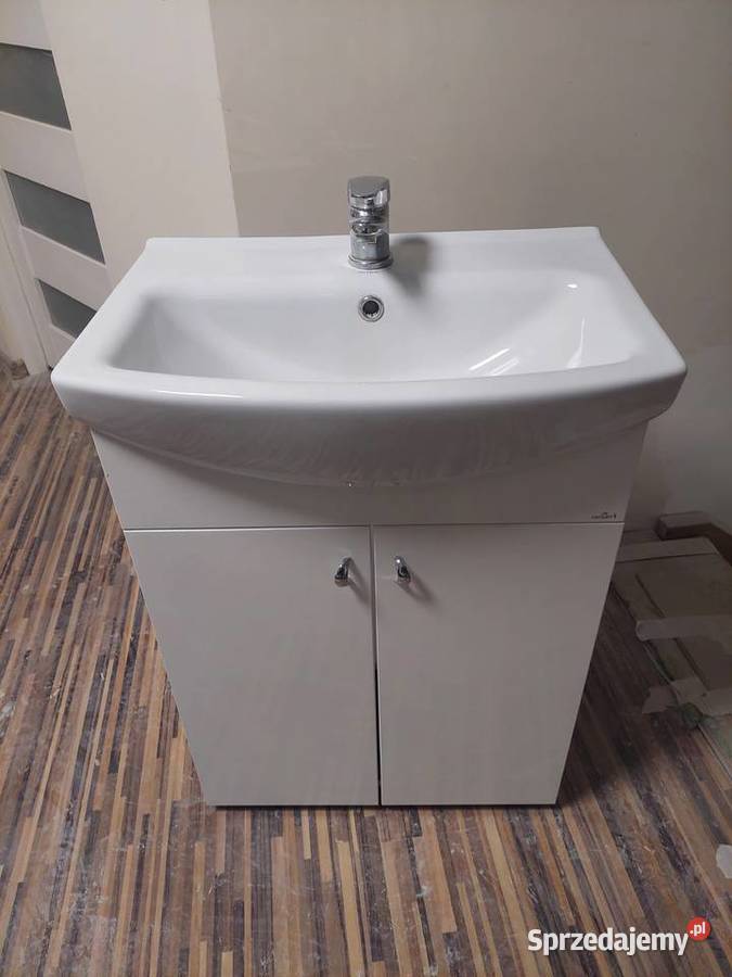Szafka łazienkowa z umywalką i baterią biała