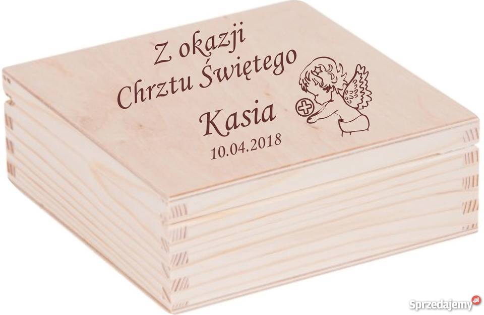 DREWNIANE PUDEŁKO BIŻUTERIA CHRZEST KOMUNIA Dekoracje i ozdoby Skoczów