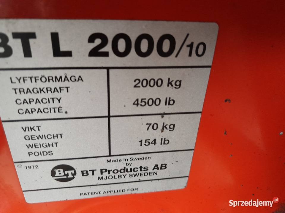 Paleciak wózek paletowy 2000 BT wielkopolskie Gorzupia