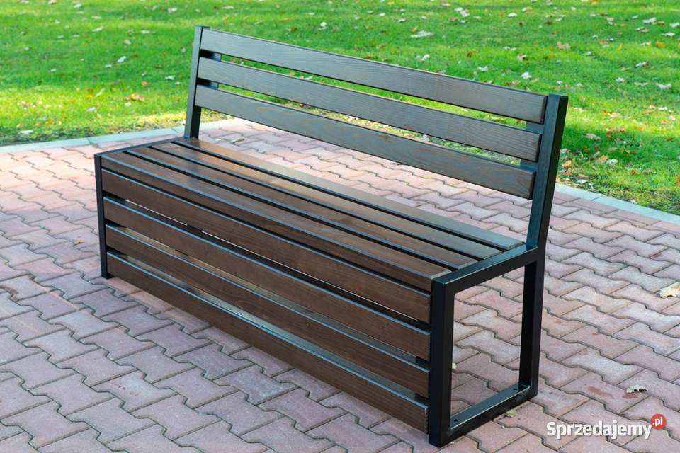 Ławka z oparciem stalowa miejska parkowa Konin