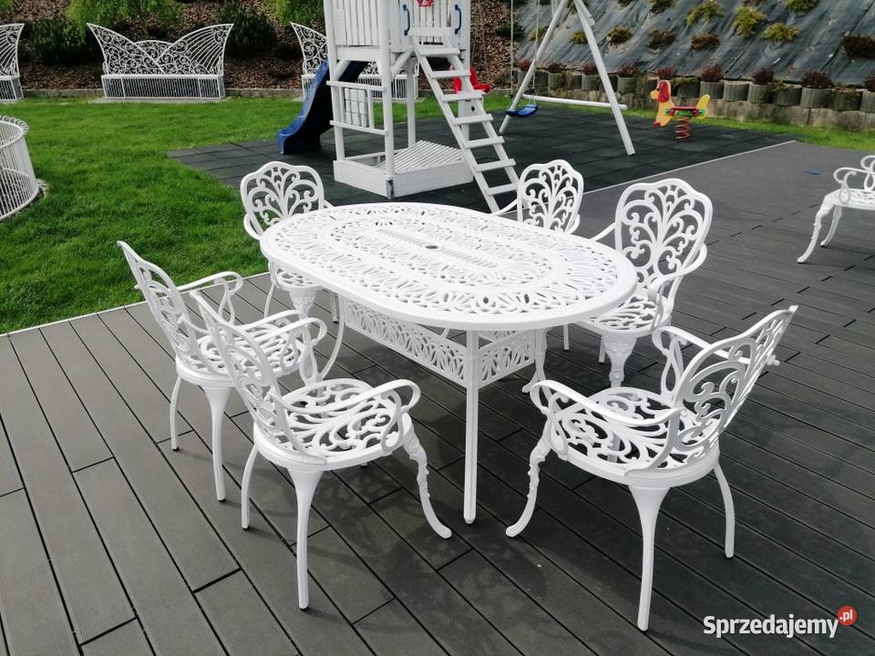 Meble ogrodowe aluminiowe białe 6 osób Kraków