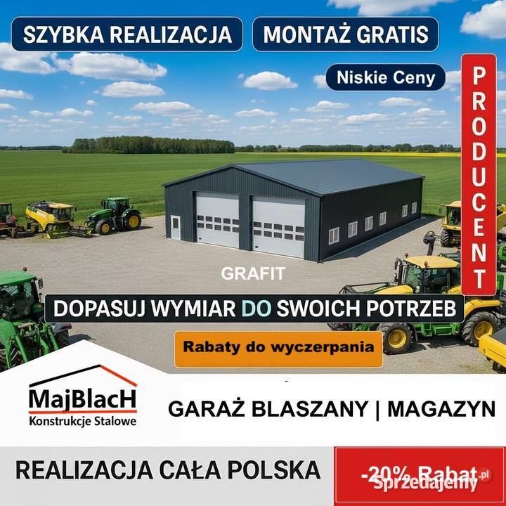 Grafitowy Garaż Blaszany Dwuspadowy Duża Hala samodzielny