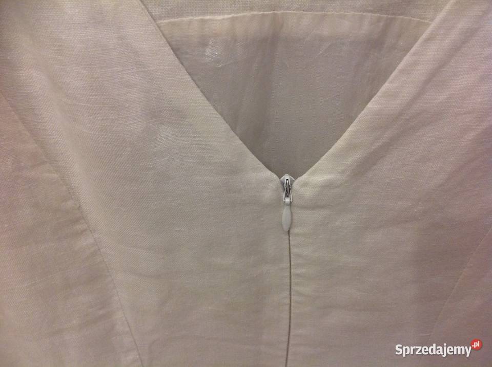 Mini Biała Lniana Sukienka Damska S lubuskie Nowa Sól