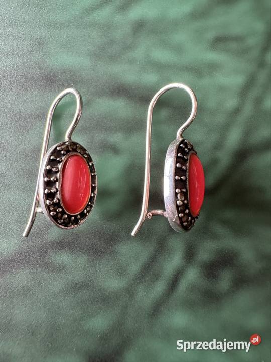 Kolczyki srebrne z markazytami z koralem srebro Częstochowa sprzedam