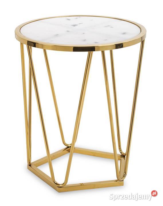 Złoty okrągły nowoczesny stolik kawowy boczny  pomocniczy