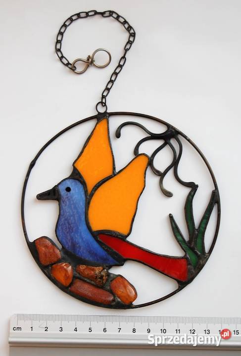 Witraż rajski ptak z bursztynem bursztyn wielokolorowy Lublin