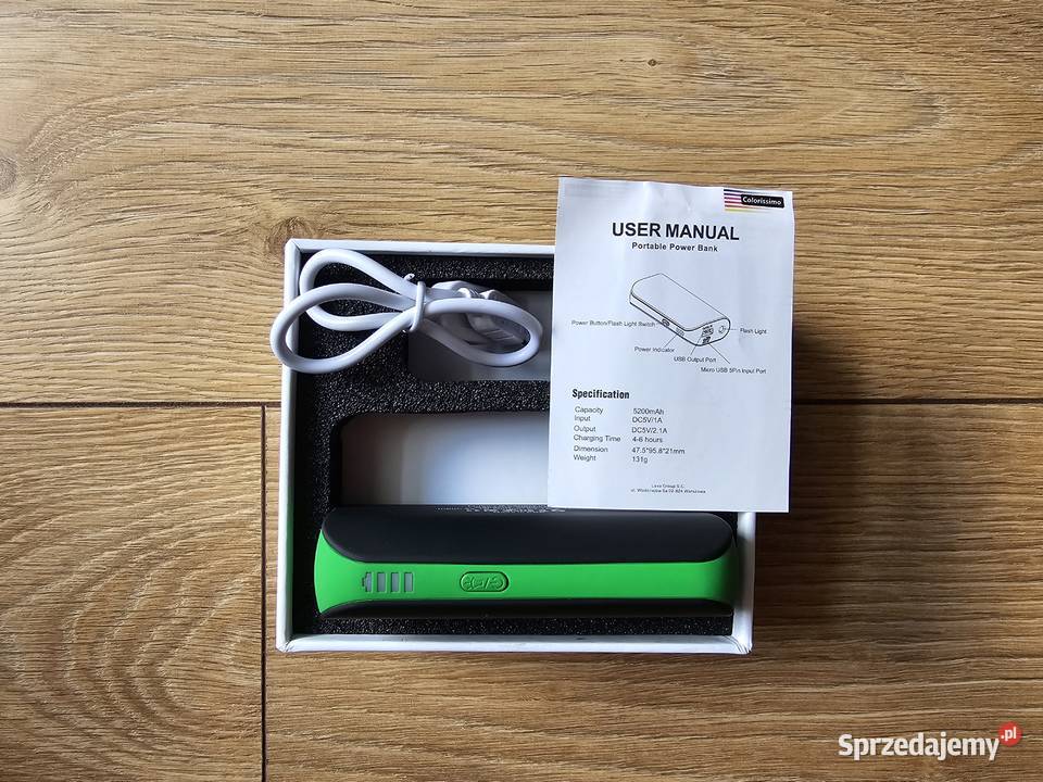 Nowy power bank 5200mAh kompaktowy latarka mazowieckie