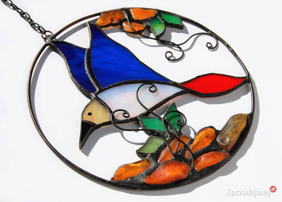 Niebieski rajski ptak z bursztynem bałtyckim lubelskie Lublin