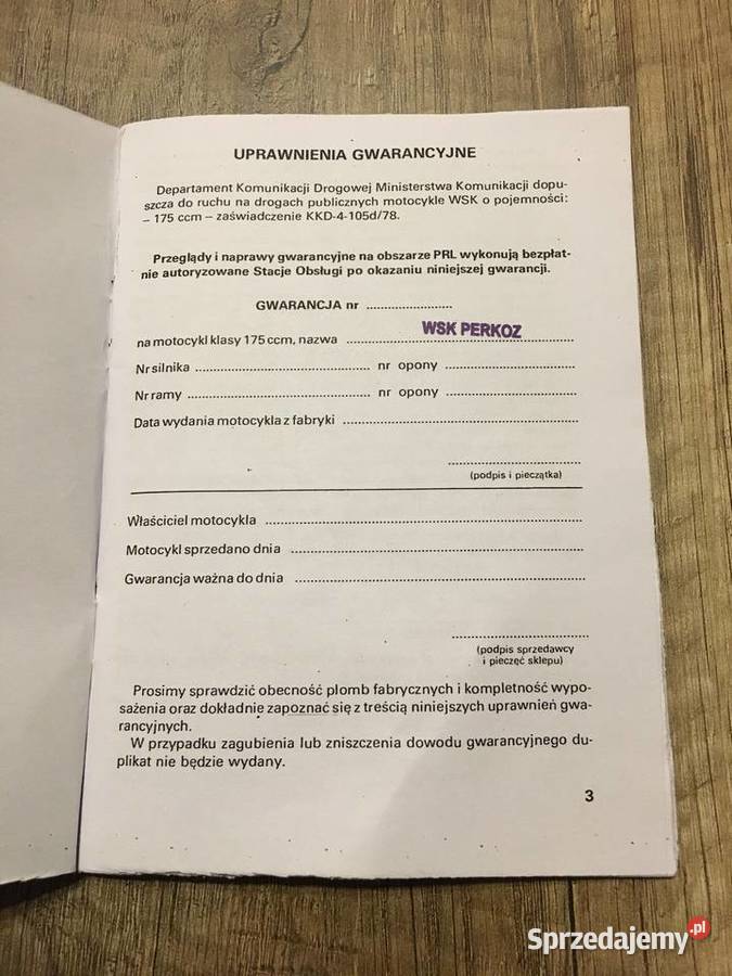 Instrukcja motycykla WSK 175 Perkoz podlaskie Białystok
