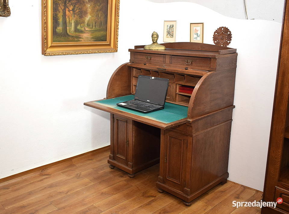 STARA DĘBOWA SEKRETERA BIURKO Z ROLETĄ
