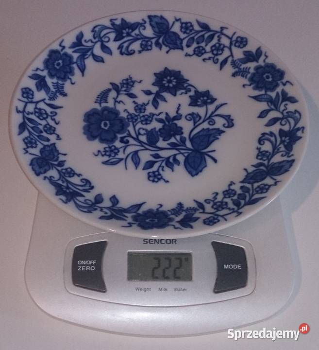 Talerz płaski 195 niebieskie kwiaty Szkło śląskie Czeladź