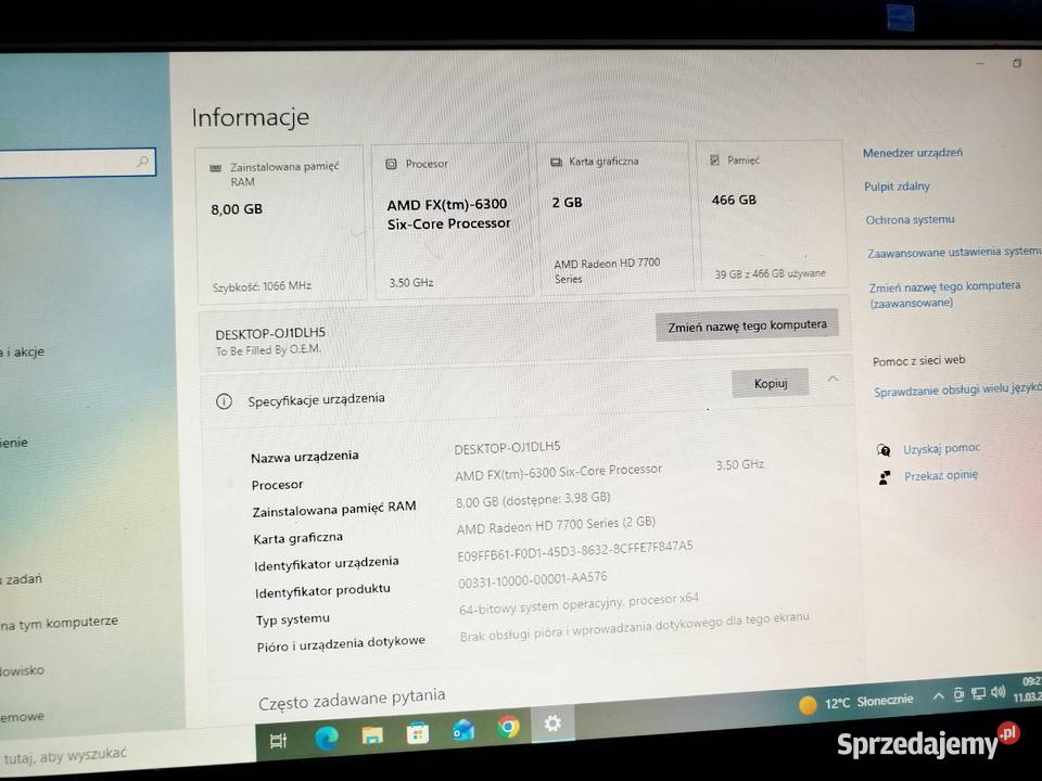 Komputer AMD FX6300 8Gb Ram Hdd500 Radeon HD7790