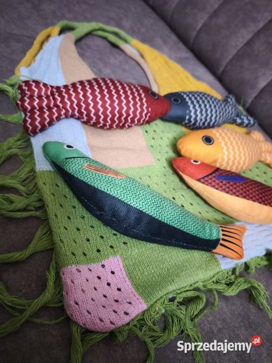 Duża boho torba z rybkami shopper na ramię plaża