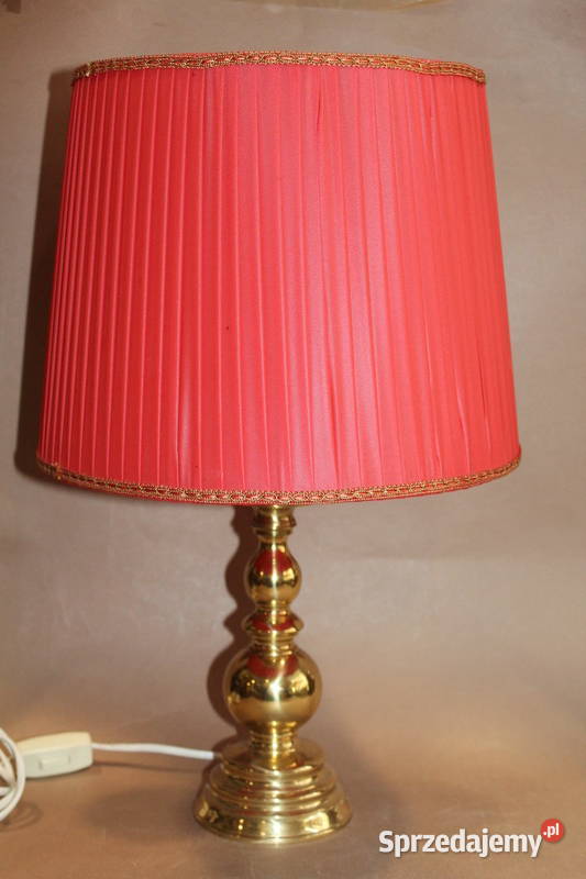 Lampka mosiężna z czerwonym abażurem 1119 Szczecin sprzedam