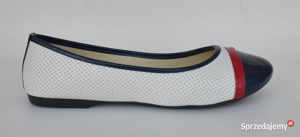 Białe baleriny z granatowym czubkiem rozmiar 36 mazowieckie Żyrardów