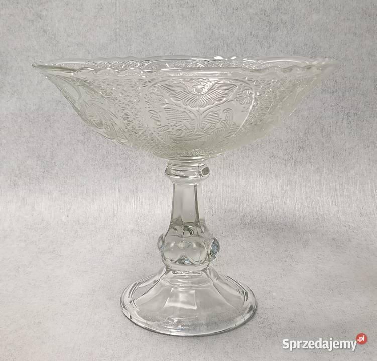 Szklana Patera na stopie Kwiaty Bukiet Ogromna i Szczecin