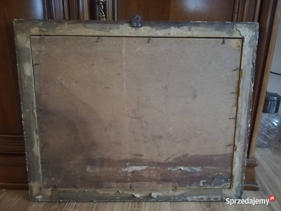 Piękna scena rodzajowa olejna sygnowana w ramie Łódź sprzedam