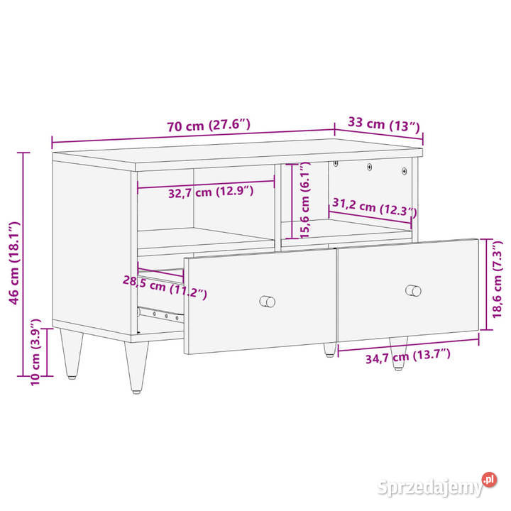 Szafka pod telewizor 70x33x46 lite drewno mango mazowieckie Warszawa