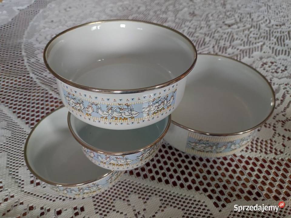 zestaw misek gęsi 4 sztuki metalowe emaliowane Kielce