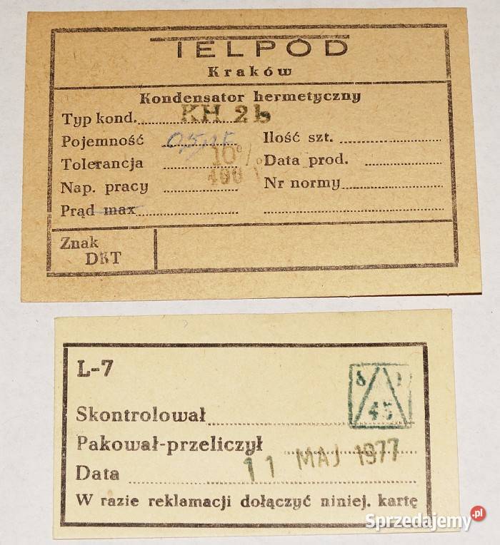 Kondensator papierowy hermetyczny UNITRA TELPOD Gliwice