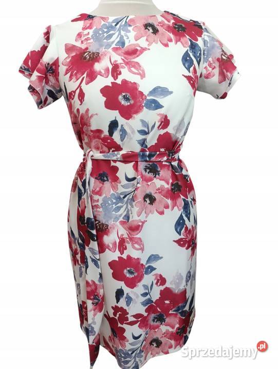 Sukienka damska elegancka kwiaty falbana wiązana Spódnice i sukienki Wieluń