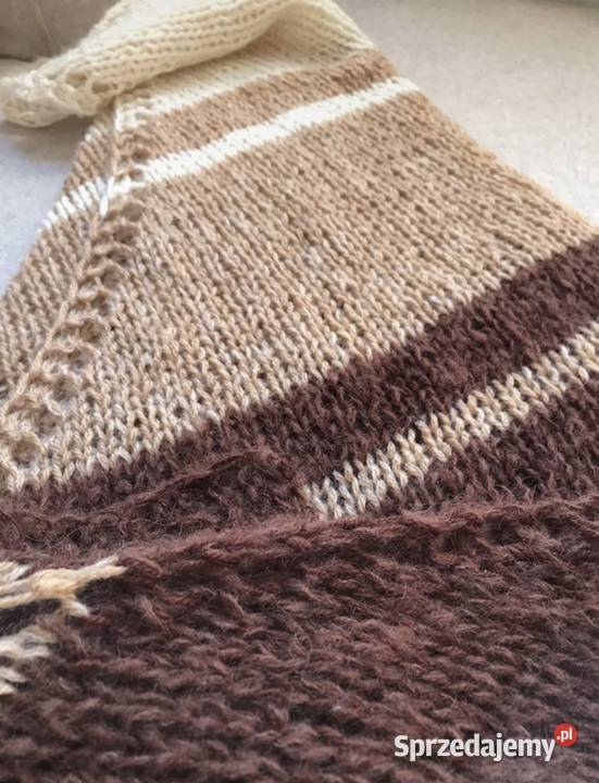 Ogromna chusta szal pasy trzy kolory zrobiona na