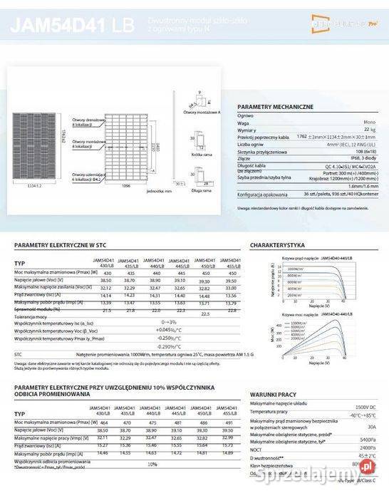 Paleta 36x JA SOLAR JAM54D41 BIFACIAL 445W LB