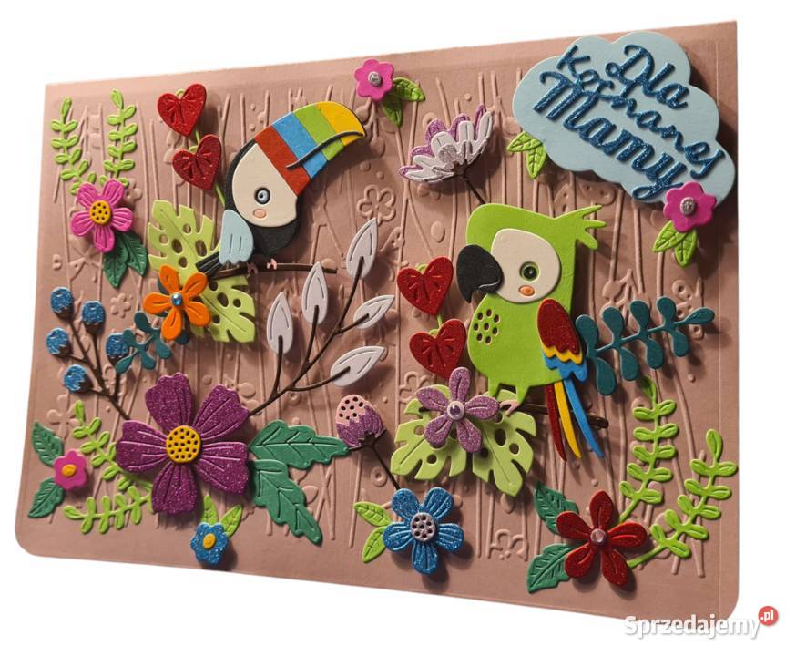 Kartka na Dzień Mamy z papugą i tukanem łódzkie