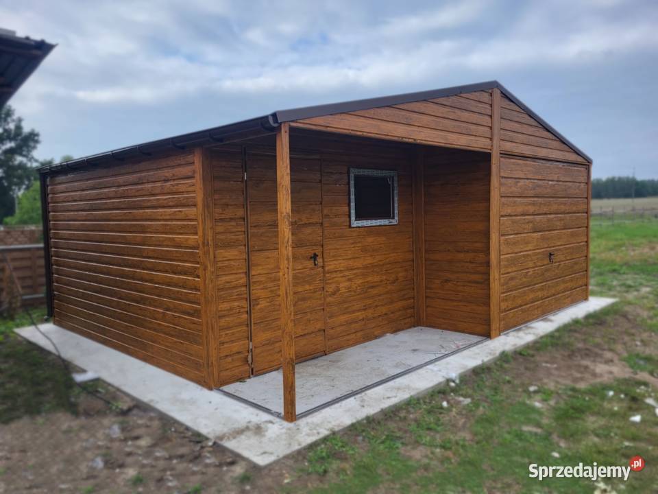 Garaż Blaszany 6x5 Dwuspadowy Drewnopodobny