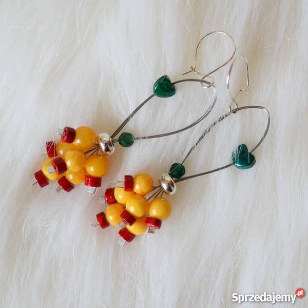 Kolczyki bukiety nefrytowych kwiatów srebrne Bydgoszcz