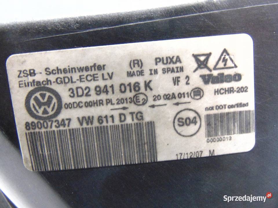 LAMPA PRAWY PRZÓD XENON VW VW PHAETON 3D2941016K