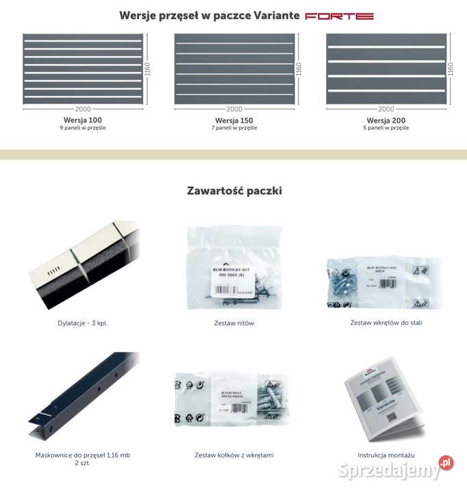 Przęsło ogrodzeniowe ogrodzenie Variante 100 świętokrzyskie