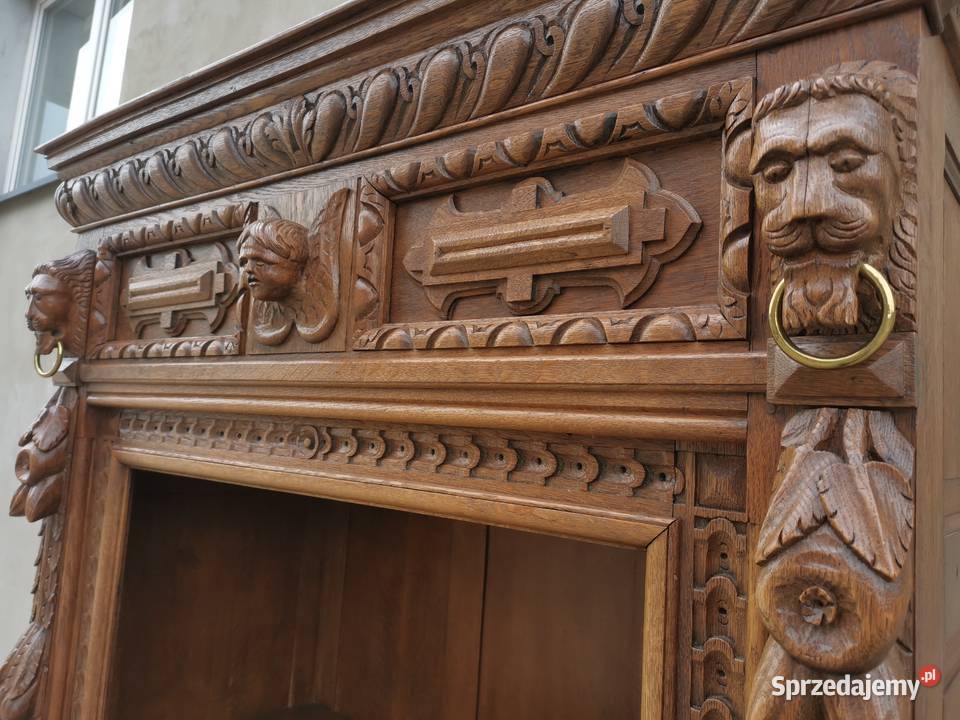 Neorenesansowa biblioteka regał kredens lity dąb Wałbrzych