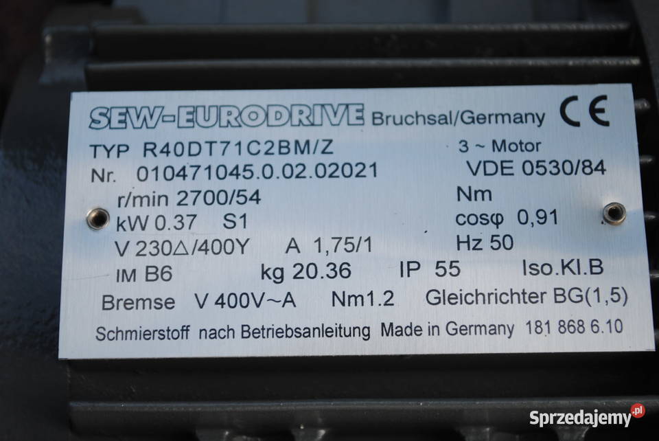 Motoreduktor 037kw 54obrmin z hamulcem Firmy SEW Kargowa