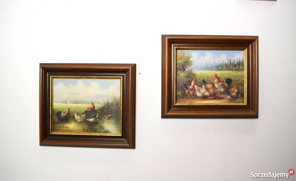 DWA UROCZE OBRAZKI OBRAZ OLEJ NA PŁÓTNIE RAMA Świdnica
