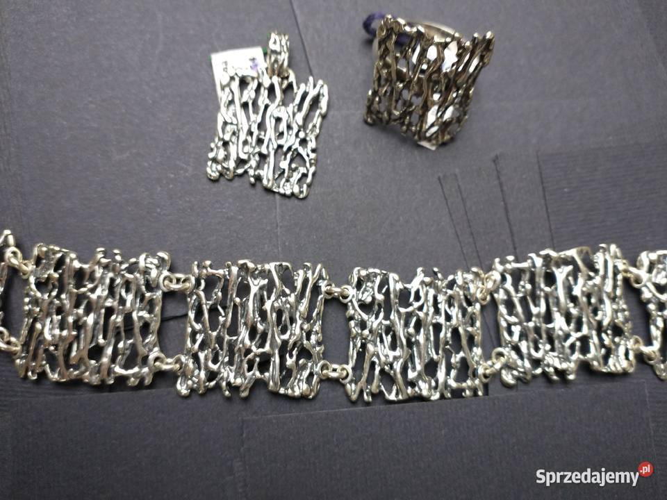 Komplet srebro wisior bransoletka pierścionek Łódź