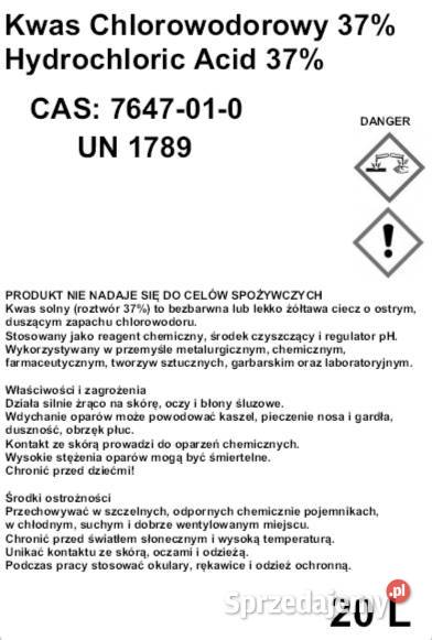 Kwas chlorowodorowyKwas solny HCI 37Hydrochloric sprzedam