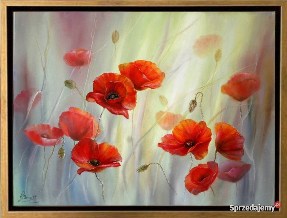Czerwone Maki ręcznie malowany olejny Lidia małopolskie Nowy Sącz